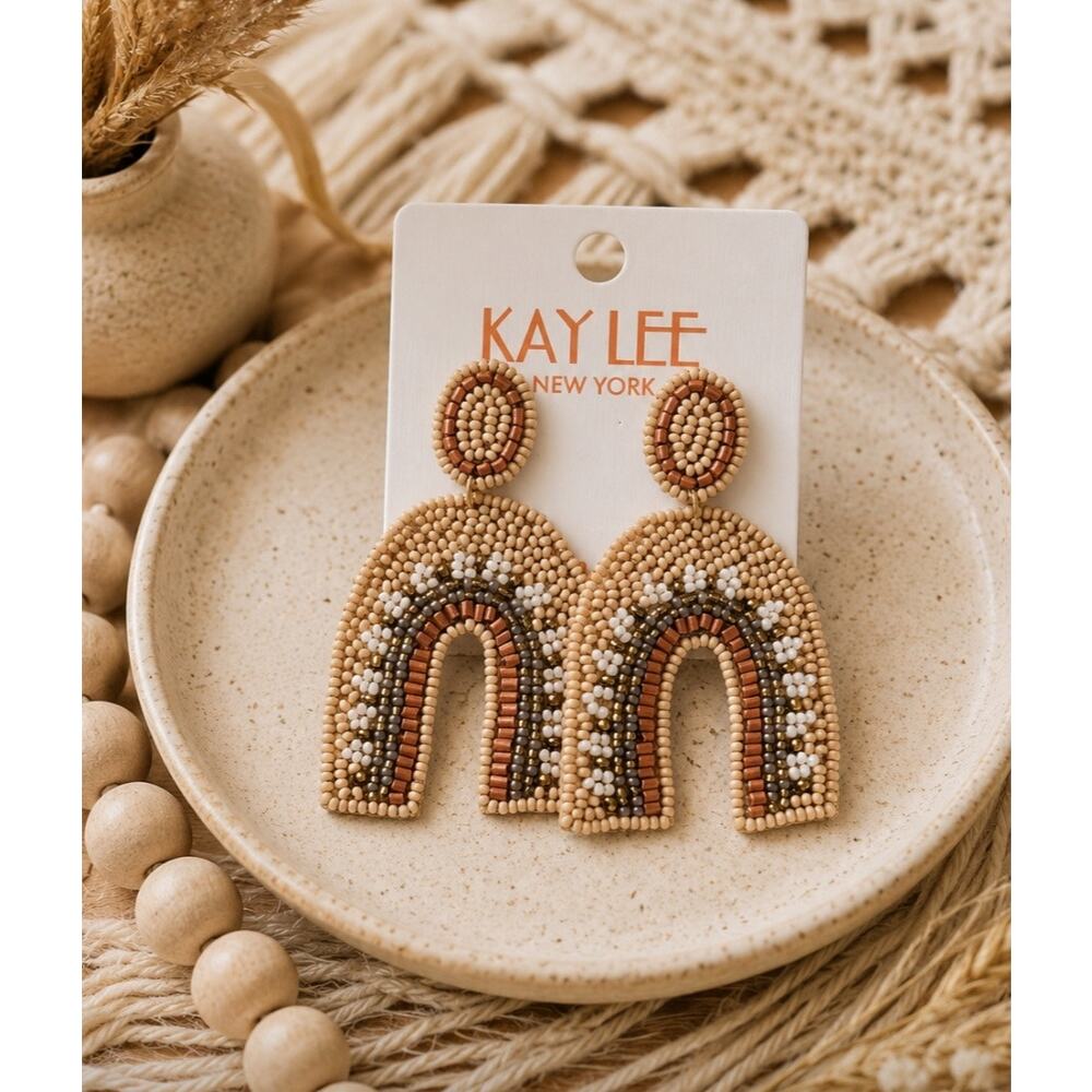 Kay Lee Tan Horseshoe Beaded Earrings New